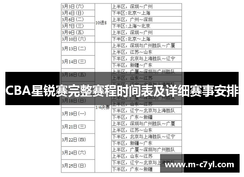 CBA星锐赛完整赛程时间表及详细赛事安排